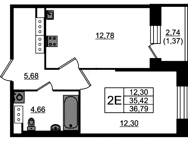 1-комнатная квартира 36.79 м², 17/23 эт., ЖК «Живи! В Рыбацком»